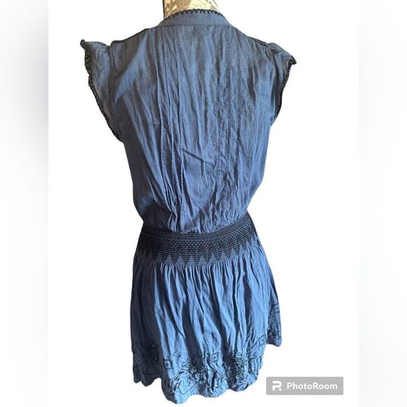 Free People embroidered 100% cotton boho navy mini dress - Size Small - Picture 5 of 7